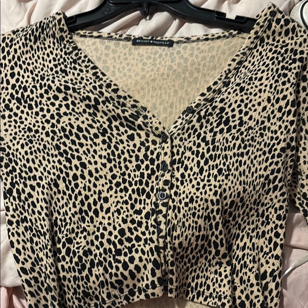 Brandy Melville Animal Print V-Neck Button-Up Top